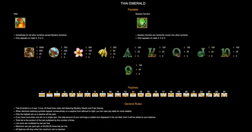 Thai Emerald Slot Paytable and Rules